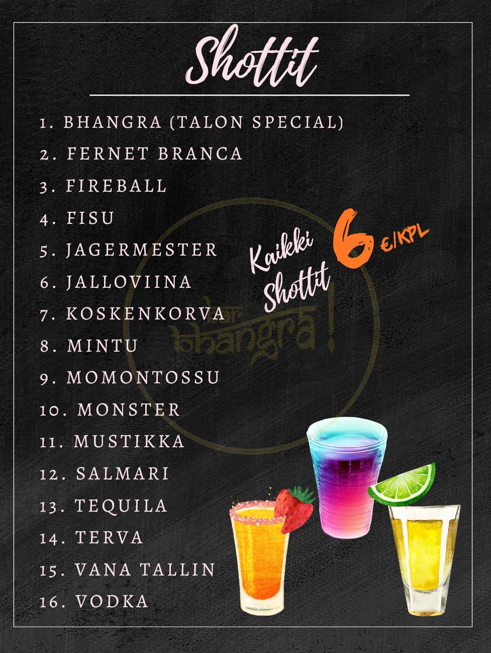Bar Bhangra Shots menu